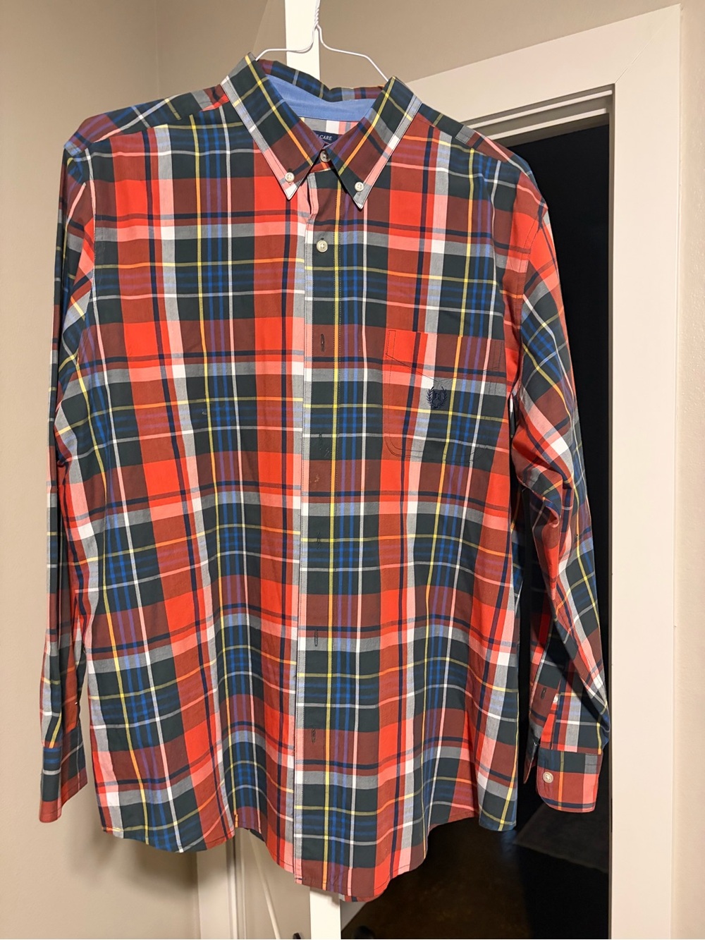 Chaps Men's Red and Navy Plaid Button-Down Shirt